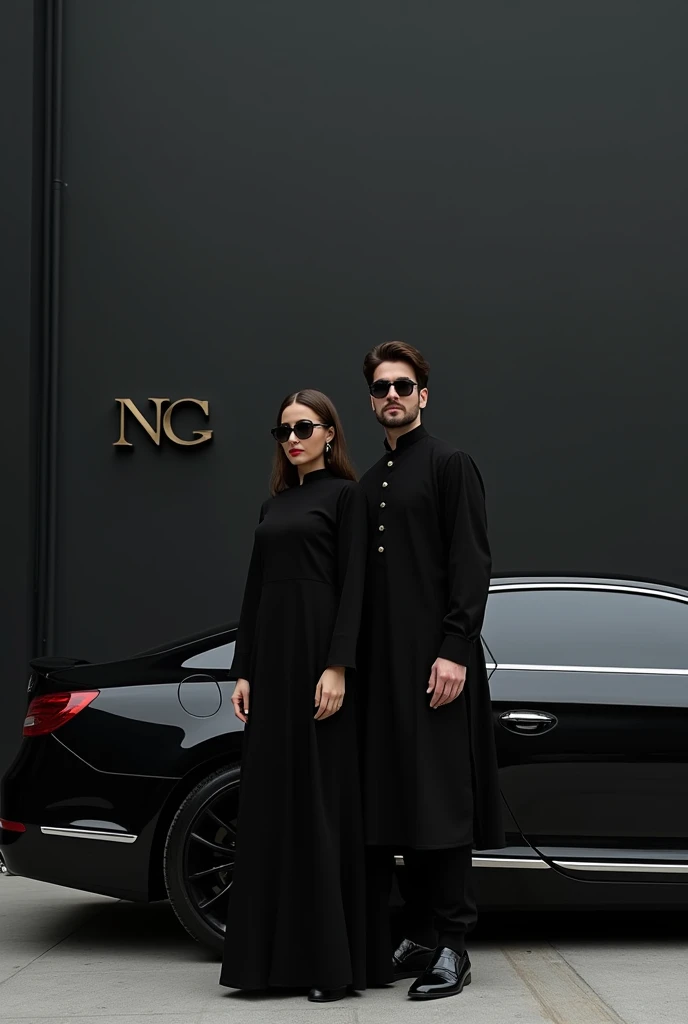 there is a man and woman walking down the street together, hijab, aykut aydogdu, emir, realistic art, looks like ebru şahin, fallout style istanbul, wearing leather coat, serena malyon, enes dirig, wearing black leather trenchcoat, internet meme, skintight jet black leahter coat, muslim, ((oversaturated))