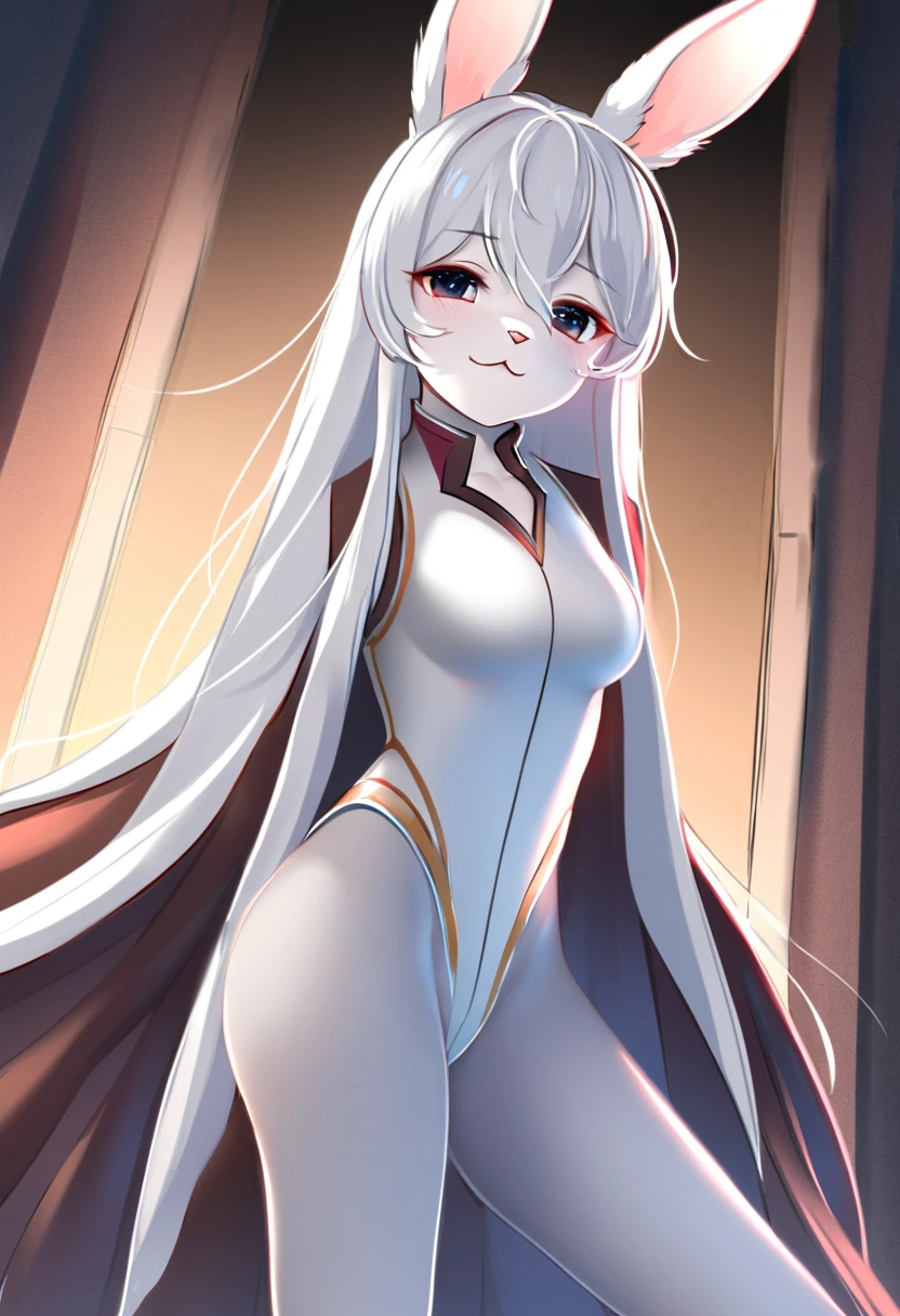 Anime girl with white hair and  ears, red eyes, shy blush, wearing a , highheels, fullbodyshot, model pose, chocker, , big , big thighs, toned body, detailed , anatomically correct,  