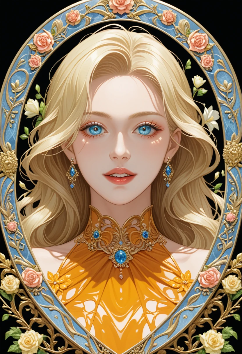 (Skeletal:0.4), ((female Gorgeous princess)), (Long flowing blonde hair), ( beautiful eyes),  trending on artstation , Jean＝ Flower of Hope by Honoré Fragonard, peter mohrbacher, Super detailed, Crazy Details , Wonderful, Complex, elite, Art Nouveau, Gorgeous, Liquid wax,  elegant , luxuryな, luxury, Greg Rutkowski,  ink style , Stickers,  Vector Art ,   beautiful character design surrounded by heinous men ,  Double Exposure Shot , Luminous Design,  Award-winning , masterpiece, AMOLED BLACK BACKGROUND , (whole body),