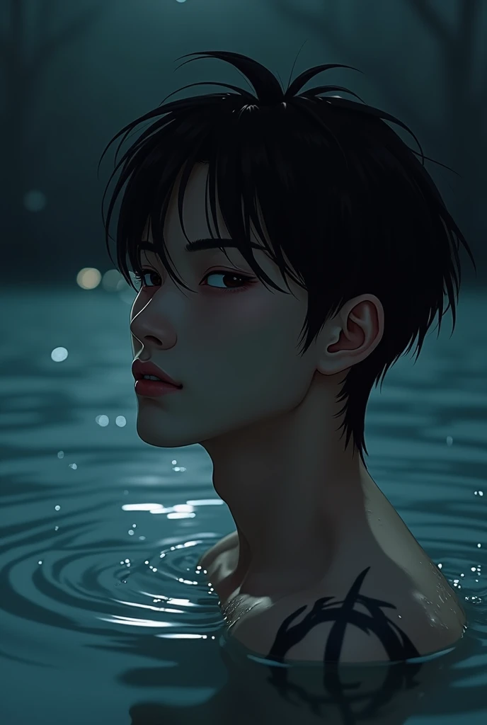 High quality, masterpiece, highly detailed, 8k, perfect face, perfect body, realistic, photo realistic, man, Asian, black hair, short hair, handsome, detailed eyes, beautiful detailed nose, realistic body, realistic light, comfortable expressions, cute guy, sweat guy, cool guy, abs sixpack, model style, full body, clean skin, water element, water, water bender