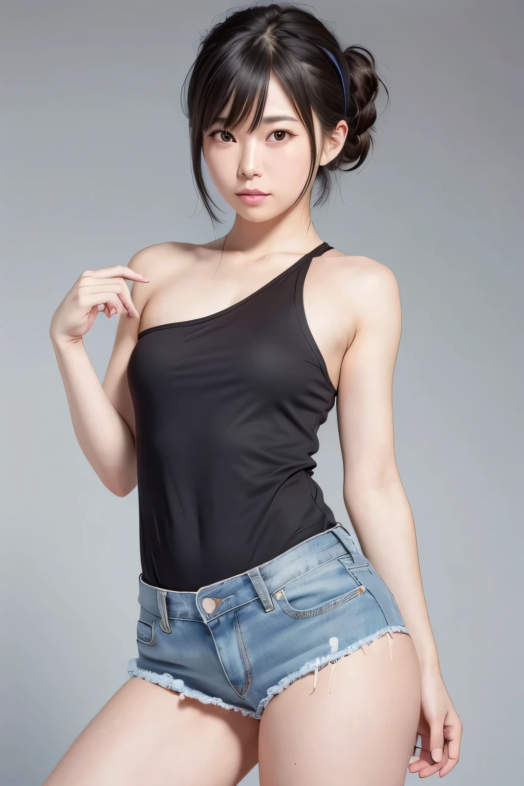 Japanese female, a lot of details, (underweight), 30 years old, detailed black hair, beautiful detailed hair, super fucking beautiful, delicate beautiful face, complex details beautiful and delicate eyes, perfect hands, (flat chest best quality:1.5), perfect and delicate limbs, detailed skin, best quality, ultra-detailed,(cheerful grin:1.5),
underwater shot, wide view, from behind, riding motor, disheveled hair, doll, tank top, short shorts, beautiful detailed sky, rivers,