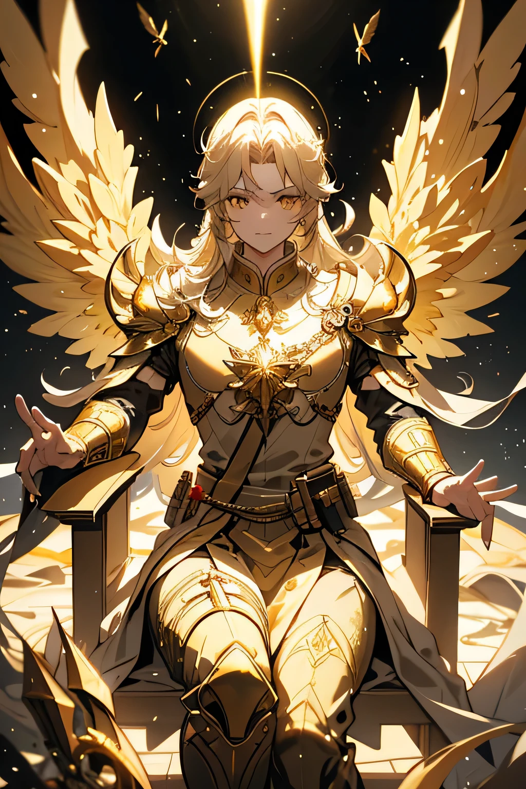 ultra high resolution, best quality , photograph, 8k, ( Bent : 1.2), movie lighting, fine diamond pestle ,King Min ,Shiva,people々, a beam of light envelops his body , Floating on the Crystal Throne , Floating on Crystal Clouds , yellow eyes, 白く光るローブを着た背の高い巨people々 , Spinning Clouds in the Air ,oh, god, gemstones float in the air , big , Transparent feather ,Spread your wings, Golden Light Overhead (halo:1.2), The light from the back window is backlit {x} The throne emits a bright yellow light 。 Arrived at Golden Armor from Waking World , Bearded ,Muscular,dark,masterpiece, best quality , Intricate Details , Crystal in the background with a snowy environment ,Crystal Cathedral ,Portal of the Future,3D light,Kilo, magic ,god of Light, The light from the back window is backlit , detailed face , Funk, depth of field,Gentle lighting, tone mapping, very detailed , concept art,Smoothness, clear focus , Dramatic Writing , extremely fine art ,cinematic ligh,8k, amazing shadows ( High Resolution Background :1.2), Everyone loves it ,