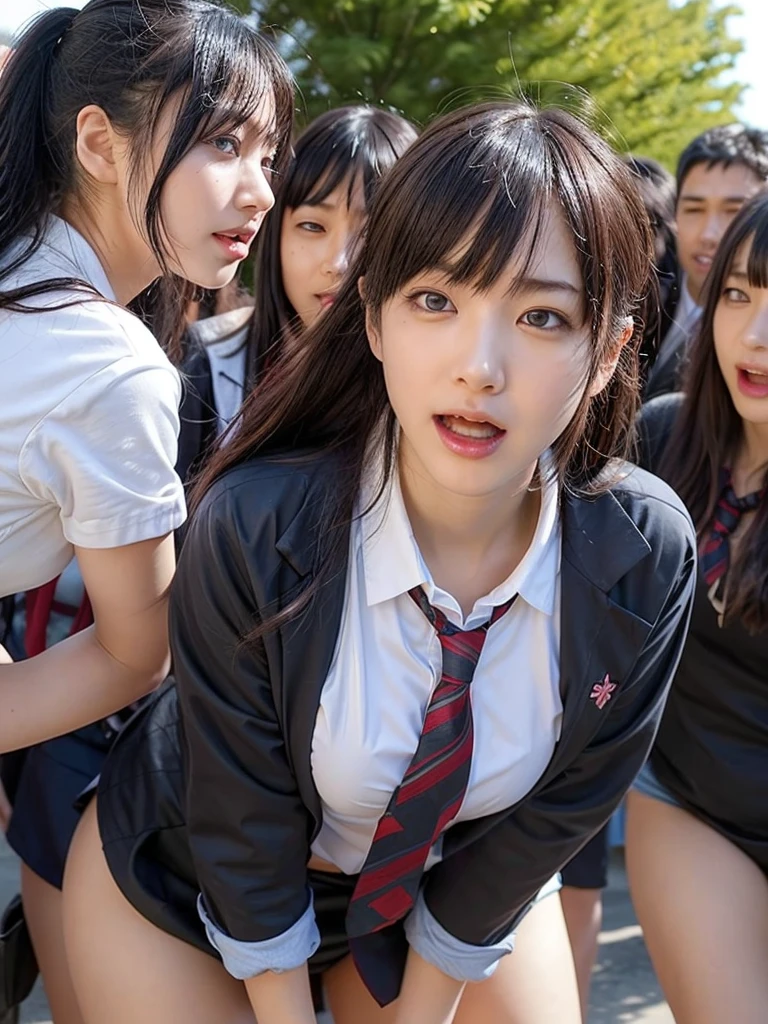 清楚な Japaneseの目がぱっちりした美人女子学生を物色する中年男性たち,   female students are suddenly taken off their school uniforms in front of the public and their sexy underwear is revealed , Female students who are being watched all at once by the public and horny viewers and screaming ,  Female students who are attacked head-on by molesters who are present and reveal an abomination by putting on a shameful face, Forcibly humiliating female students who are ashamed and put up with it in a group:1.3,  nasty men who open their mouths and scream excited by the reaction of the female students ,   female students with a bad face when their underwear gets wet and hopeless due to shame , Short wavy bob hair, Vivid and realistic, blush, Distorted Eyes,  ultra high resolution, 2k,  clear white skin , Slender body,  Japanese,  anatomically correct 