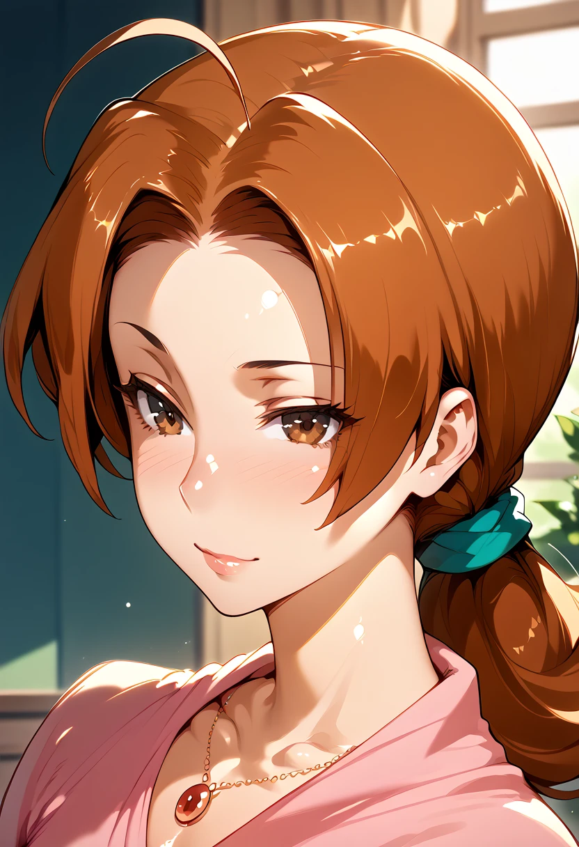 (Delia Ketchum, mature body,Brown Hair, Brown Eyes , Shiny Skin)