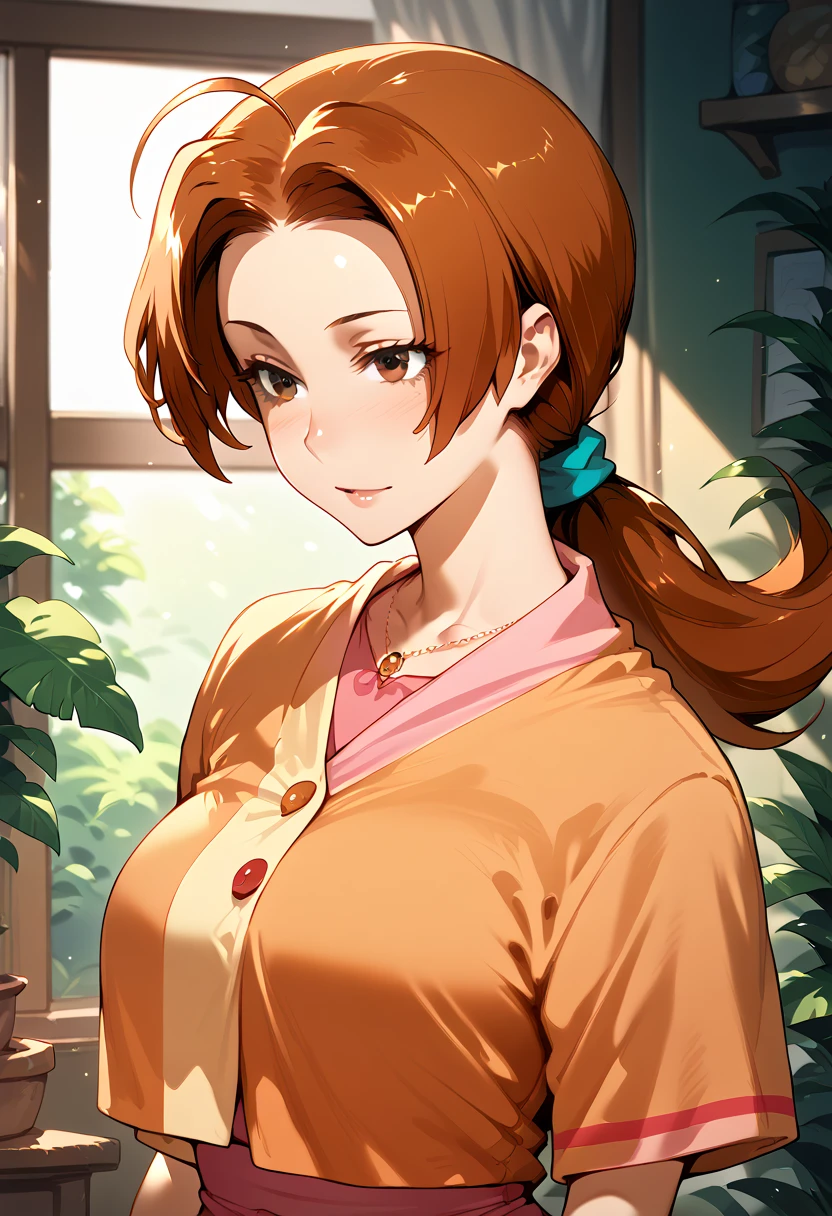 (Delia Ketchum, mature body,Brown Hair, Brown Eyes )