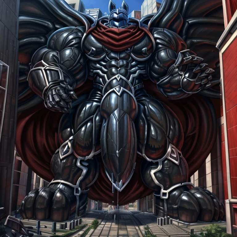 - masterpiece. official art. 8k. best quality. detailed full body. full body.
- black latex muscle suit. Extra latex Muscle Suit. The entire body, including the face, is black.
- Extra latex Muscle Suit and lucario fused.
- He with 4 arms.
- large muscles,  big muscle, huge muscles,  massive muscles,  glistening muscles, bulk up.
- dominating Extra latex Muscle Suit. He has long legs.
- wearing a full-face helmet. helmet is jet black.
- focus GIANT mechanical Muscular Extra latex Muscle Suit is trampling the city. Looking down. macro. stomp. Low-angle perspective. emphasizing the immense size.
- Spread wings. It has wings. black have big wings.
- The nails are sharp. The nails are black. There are five fingers.
- The toenails are sharp. The toenails are black. There are five toes.
- He is wearing boots. He is wearing gloves.
- black color hyper penis. hyper black penis. big penis.
- (BlackKnight_fe, Armor, Cape, Helmet.) (The cloak is black on both sides,)
- There are no nipples. no pink.