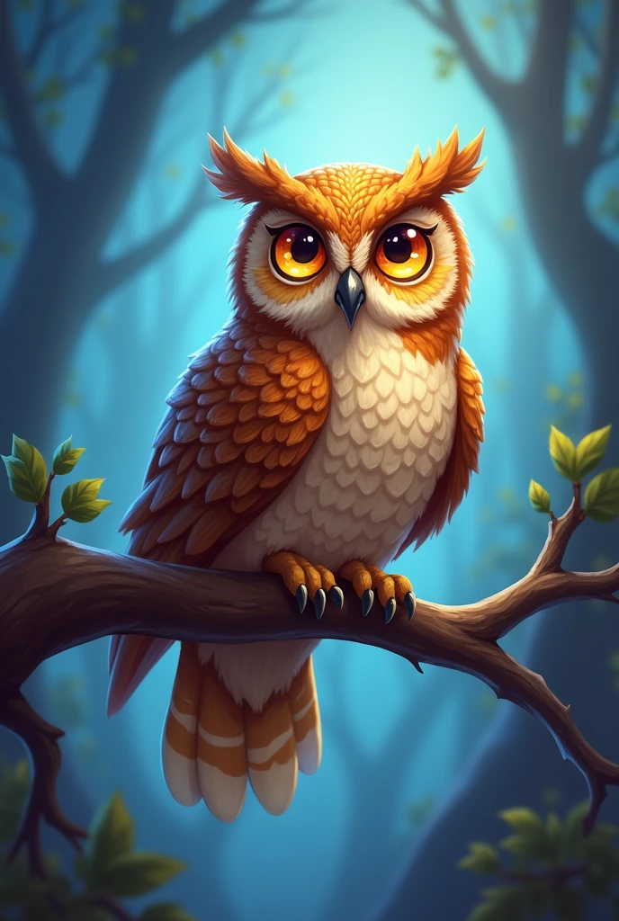  There is a picture of an owl perched on a branch, Shining Owl,  The Wizard of Owls , Shining Owl,  Cute Owl , , The smartest of all owls, Shining Owls,  Mechanical Owl , owl wings ,  Astori Lone ,  Hearthstone coloring style ,  Alien Owl ,  Hearthstone Card Art , Owl's Crown  ,  cute detailed digital art 