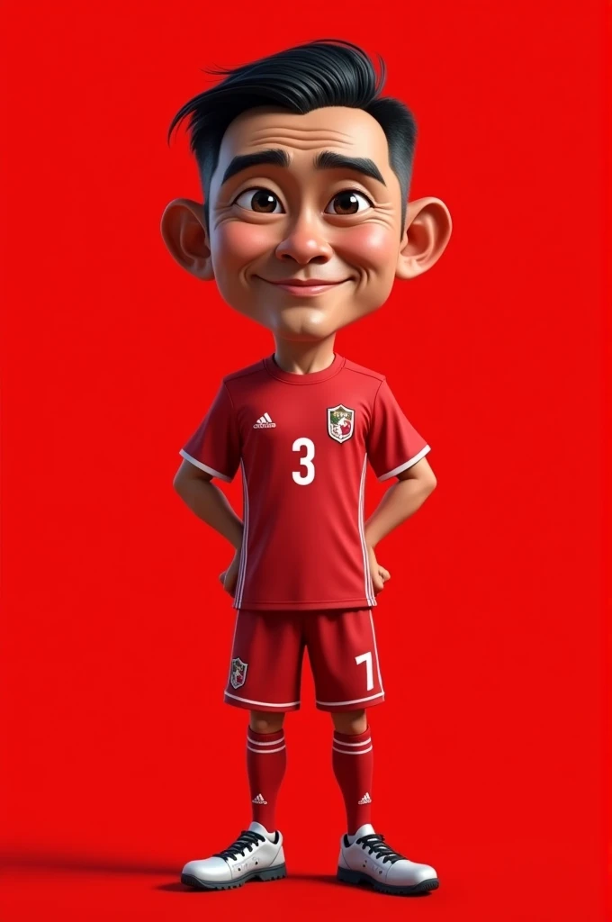 4D caricature of a 10 year old Indonesian boy, front view running happily chasing his dreams like a champion, his right hand clenched upwards and on his arm is a red and white ribbon. Indonesia is wearing a red t-shirt that says "DAFFA" and white pants and black shoes holding the Indonesian flag. in a complete circle with a sharp bamboo background of Indonesian independence.
Realistic Full HD 12K is very clear and super detailed.