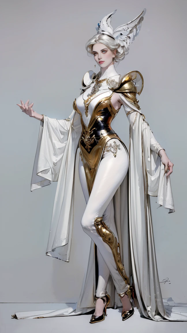 ((masterpiece,best quality,8k,highres)),((character concept art)), 1 female, mature female, retired supermodel, single mother, 175 cm height, (long white hair), white hair, (white skin colour), ultra finely detailed eyes, extraordinary gorgeous, seductive, flirty, lustful, perfect body build ((slim curvaceous)), ((intricate detail)), super finely detailed hands, ultra finely detailed fingers(((ten fingers))), witch and white bunny suit, (standing still), (full body showcase), (show full body), (no logos on background), (no logo), ((plain background)), ((plain background)), (((empty background)))