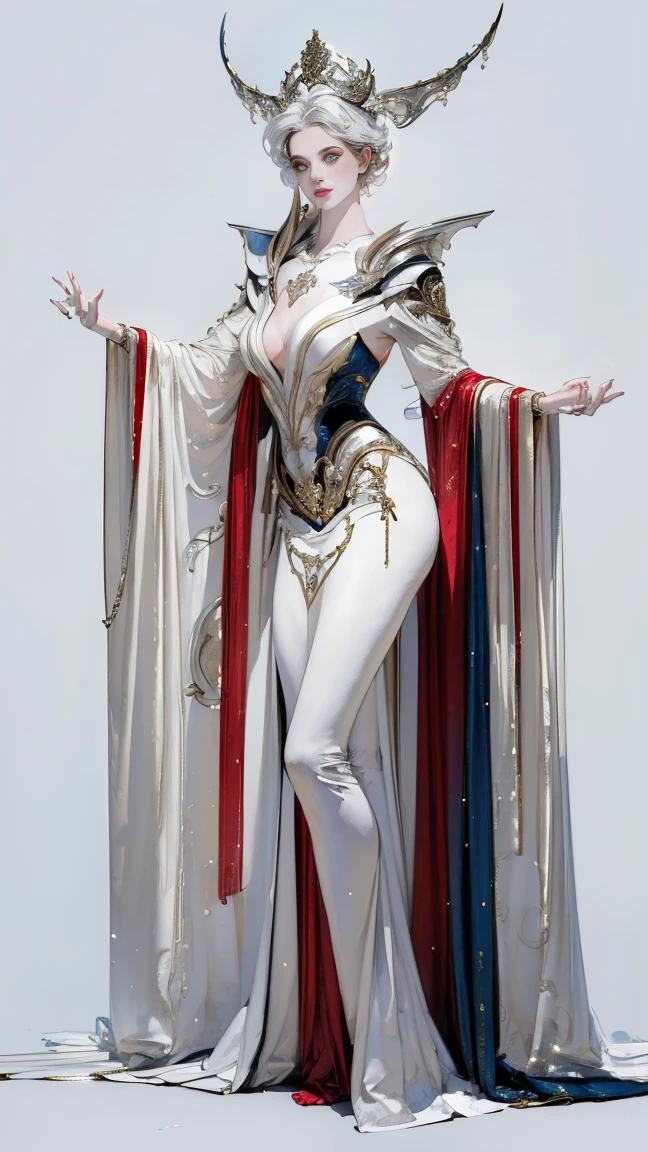 ((masterpiece,best quality,8k,highres)),((character concept art)), 1 female, mature female, retired supermodel, single mother, 175 cm height, (long white hair), white hair, (white skin colour), ultra finely detailed eyes, extraordinary gorgeous, seductive, flirty, lustful, perfect body build ((slim curvaceous)), ((intricate detail)), super finely detailed hands, ultra finely detailed fingers(((ten fingers))), witch and white bunny suit, (standing still), (full body showcase), (show full body), (no logos on background), (no logo), ((plain background)), ((plain background)), (((empty background)))