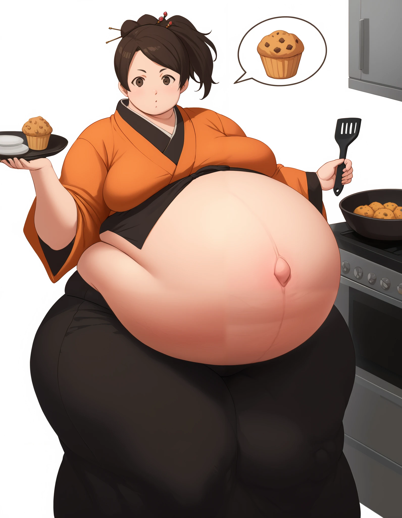 score_9, score_8, score_7, source_anime,
fuu, kimono, hair ornament, hair stick, ponytail,
1girl, kitchen, cooking, confused,extremely obese, (obese belly):1.7, (obese legs):1.5, fat rolls, SSBBW Adeline body,(thicc:0.5), (WeightImmobile:1.3), (obese:1.2) (round face:1.3), huge belly, wide hips,muffin top, pudgy, Big  Bump pregnant, Big boobs, Big pregnant Belly, Big Pregnant girl, Largest Belly of Pregnant, Huge Pregnancy, Huge 9 months Pregnancy Belly, huge belly expansion, huge belly girl, morbid obesity,800lbs,enormous fat belly, rolls of fat, fat thighs, Massively Bloated Abdomen, ridiculously large spherical Belly, oversized spherical stomach, ridiculously oversized pregnant belly, huge stomach