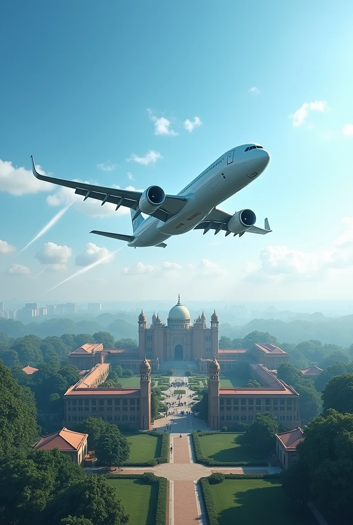 A plane flying on the tajmahal 

