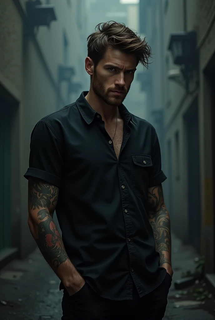 Homme sexy en manche courte moins musclé
avec des gants chirurgicaux courts
qui étouffe quelqu’un avec ses mains