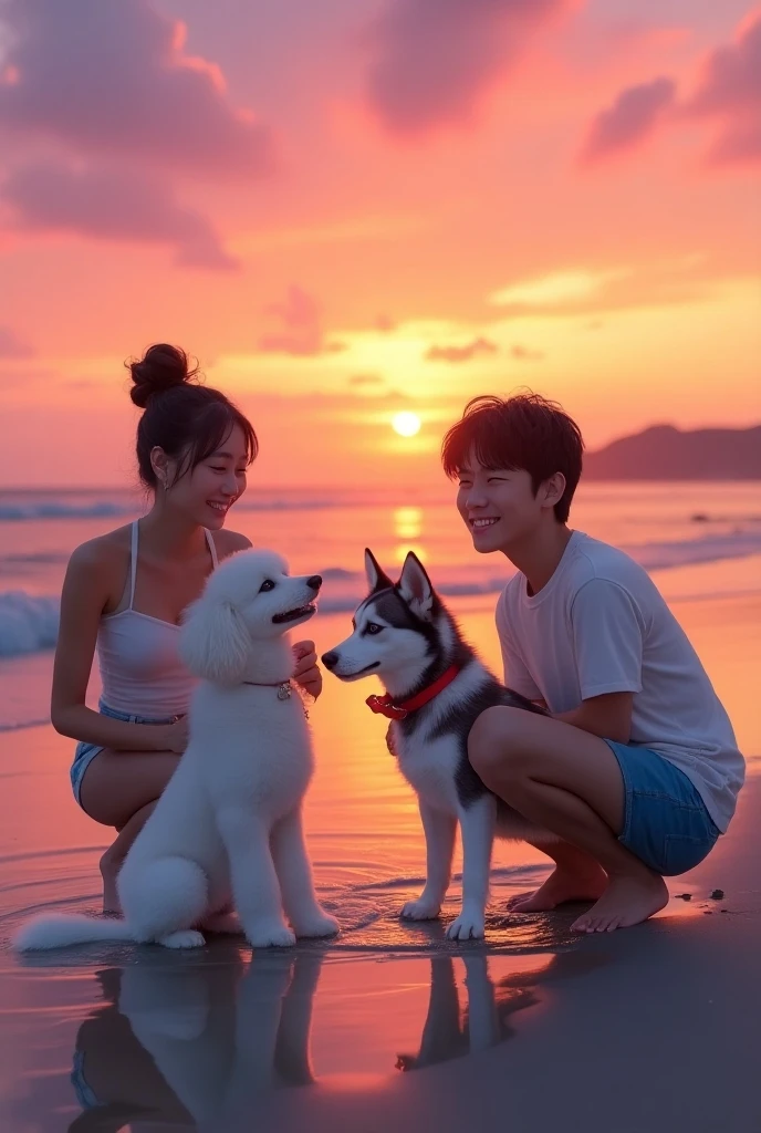 ＡＩBeauty、Show off your whole body、Prompto holding a dog、リアルBeauty、Sunset beach