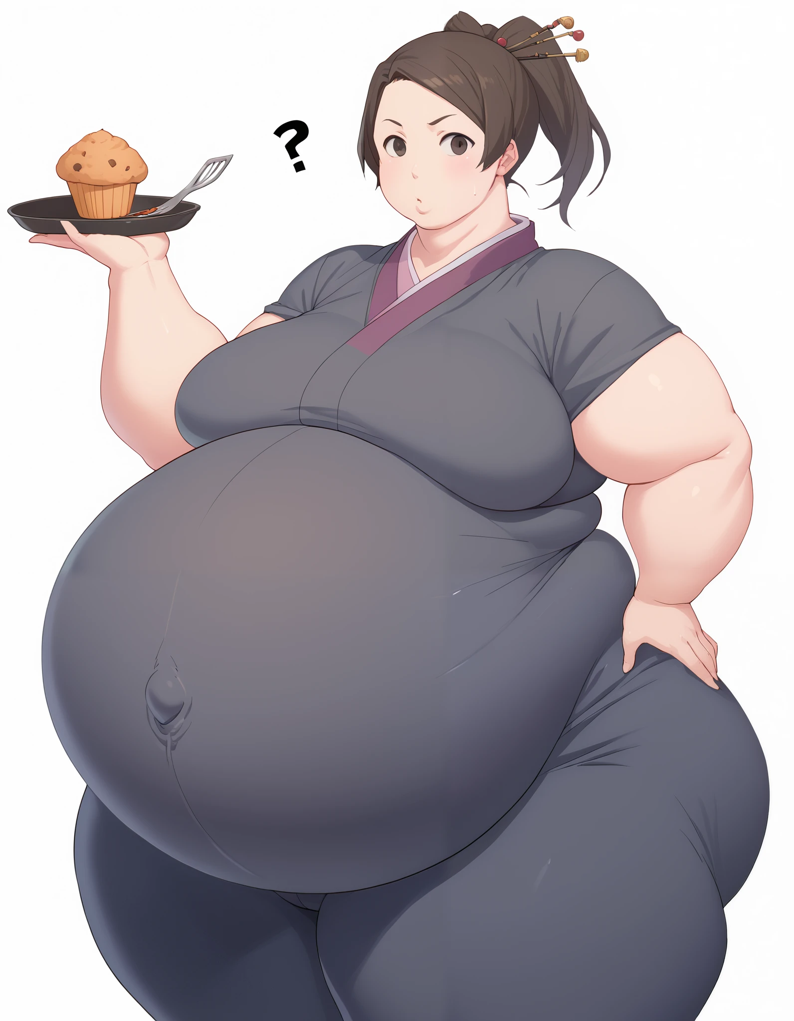 score_9, score_8, score_7, source_anime,
fuu, kimono, hair ornament, hair stick, ponytail,
1girl, kitchen, cooking, confused,extremely obese, (obese belly):1.7, (obese legs):1.5, fat rolls, SSBBW Adeline body,(thicc:0.5), (WeightImmobile:1.3), (obese:1.2) (round face:1.3), huge belly, wide hips,muffin top, pudgy, Big  Bump pregnant, Big boobs, Big pregnant Belly, Big Pregnant girl, Largest Belly of Pregnant, Huge Pregnancy, Huge 9 months Pregnancy Belly, huge belly expansion, huge belly girl, morbid obesity,800lbs,enormous fat belly, rolls of fat, fat thighs, Massively Bloated Abdomen, ridiculously large spherical Belly, oversized spherical stomach, ridiculously oversized pregnant belly, huge stomach