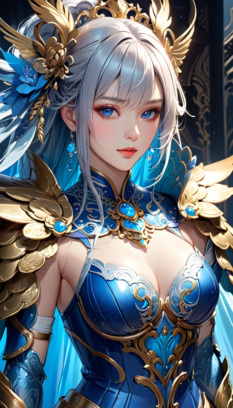 On the mountain coast,A beautiful dragon girl,long hair shawl,Big breasts,Wearing Immortal Clothes,Sword,Perform sword dance alone