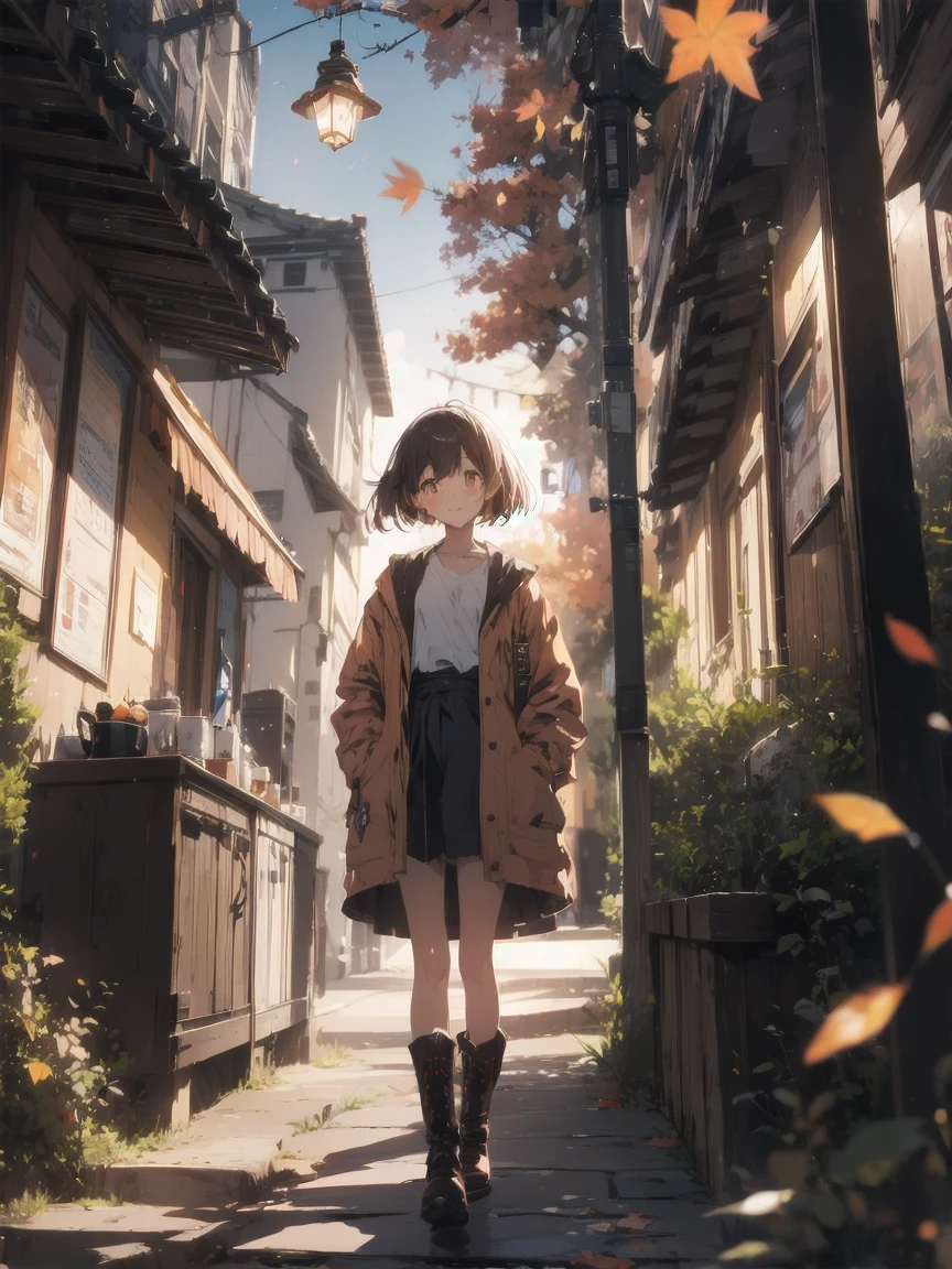 1girl,acorn,against tree,aki shizuha,autumn,autumn leaves,bangs,bare tree,blue sky,blurry,blurry background,blurry foreground,boots,branch,breathing fire,bridge,brown eyes,brown footwear,brown hair,building,burning,bush,campfire,carrot,chain-link fence,city,closed mouth,cloud,cloudy sky,coat,cross-laced footwear,day,depth of field,dragonfly,dusk,dutch angle,embers,evening,explosion,falling leaves,fence,fiery hair,fiery wings,fire,fireplace,flame,flaming sword,flaming weapon,forest,full body,gate,ginkgo leaf,gradient sky,hand in pocket,hands in pockets,holding leaf,house,jacket,knee boots,lake,lamppost,leaf,leaf background,leaf hair ornament,leaf on head,leaf print,leaves in wind,long sleeves,looking at viewer,maple leaf,miniskirt,molten rock,mountain,mountainous horizon,nature,onsen,open clothes,orange \(fruit\),orange dress,orange eyes,orange flower,orange footwear,orange hair,orange nails,orange shirt,orange skirt,orange sky,orange slice,orange theme,outdoors,palm tree,park,park bench,path,pavement,photo background,pine tree,plaid,plaid skirt,plant,pleated skirt,pond,pyrokinesis,red skirt,red sky,river,rock,scenery,shirt,short hair,shrine,sidewalk,skirt,sky,sleeves past wrists,smile,snow,socks,solo,standing,stone lantern,stone stairs,sunset,sweet potato,tail-tip fire,torch,torii,tree,twilight,utility pole,volcano,water,waterfall,white legwear,winter