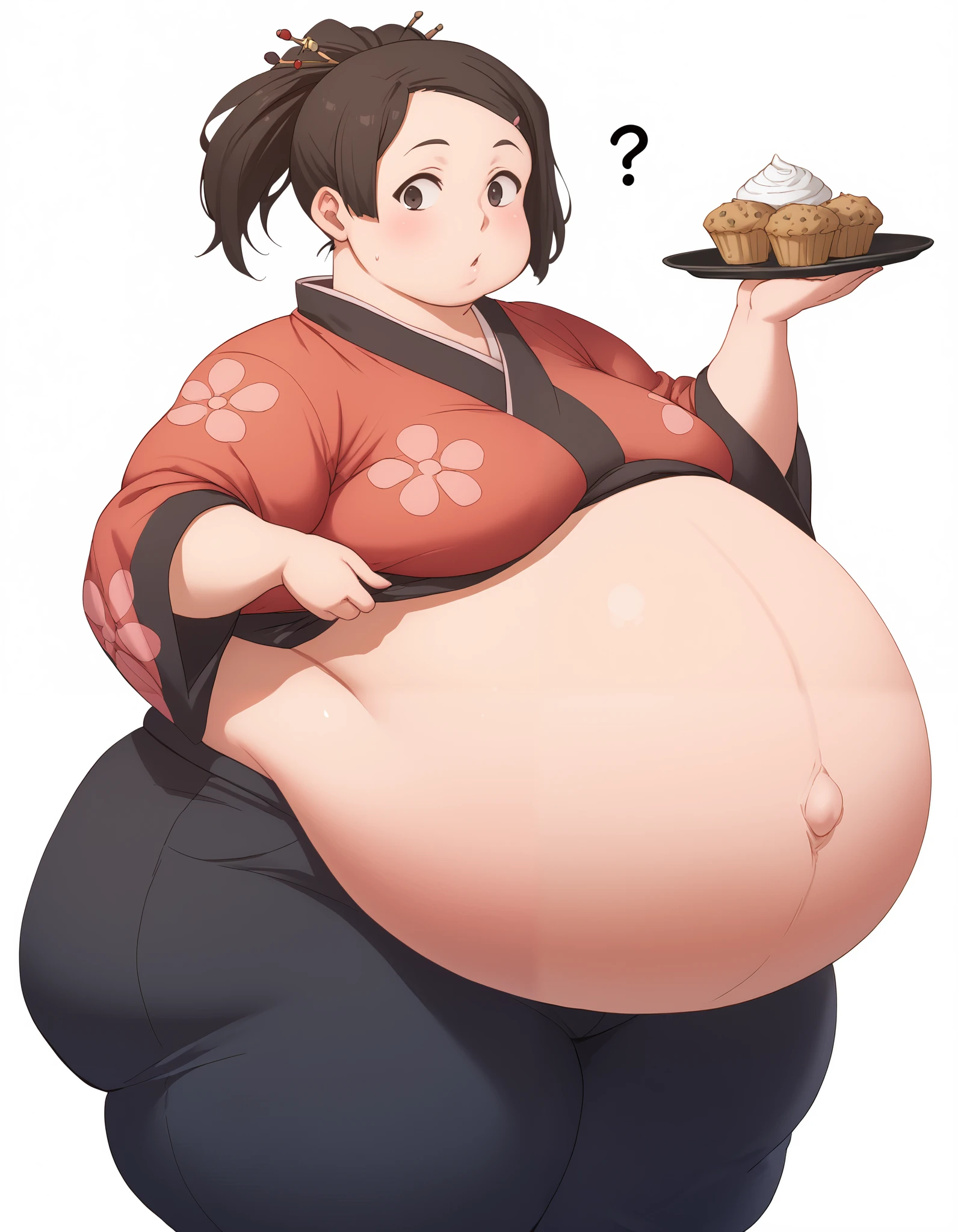 score_9, score_8, score_7, source_anime,
fuu, kimono, hair ornament, hair stick, ponytail,
1girl, kitchen, cooking, confused,extremely obese, (obese belly):1.7, (obese legs):1.5, fat rolls, SSBBW Adeline body,(thicc:0.5), (WeightImmobile:1.3), (obese:1.2) (round face:1.3), huge belly, wide hips,muffin top, pudgy, Big Baby Bump pregnant, Big boobs, Big pregnant Belly, Big Pregnant girl, Largest Belly of Pregnant, Huge Pregnancy, Huge 9 months Pregnancy Belly, huge belly expansion, huge belly girl, morbid obesity,800lbs,enormous fat belly, rolls of fat, fat thighs, Massively Bloated Abdomen, ridiculously large spherical Belly, oversized spherical stomach, ridiculously oversized pregnant belly, huge stomach