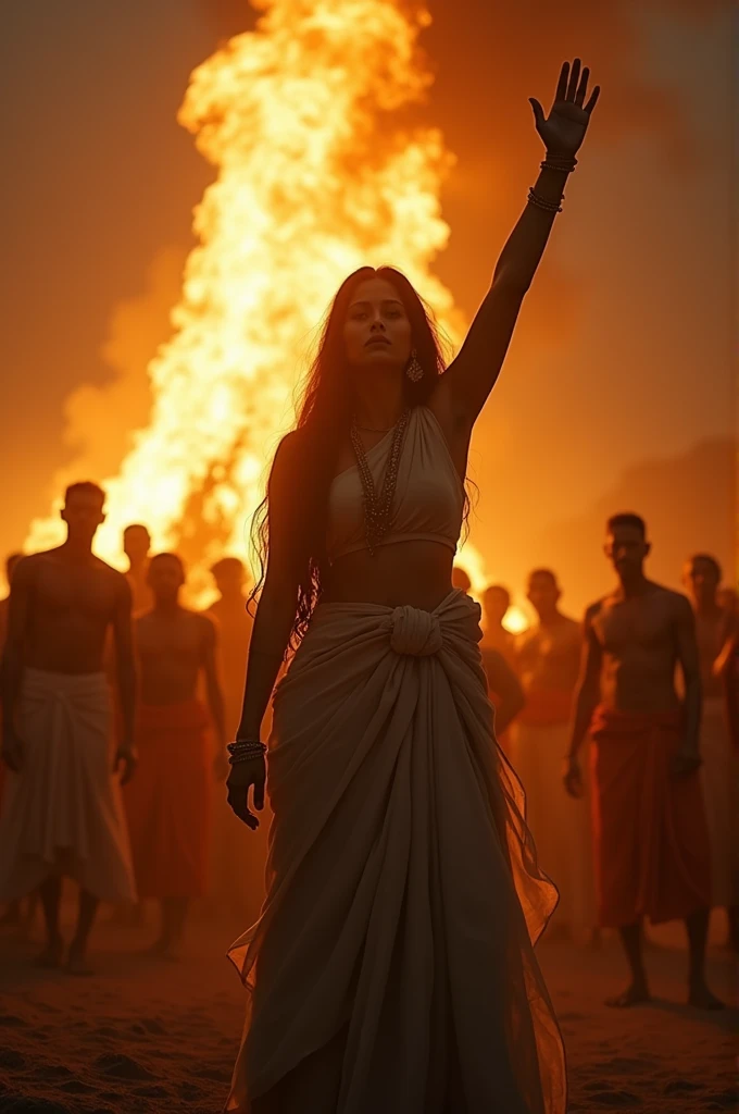 Create an image in which a person is standing inside fire