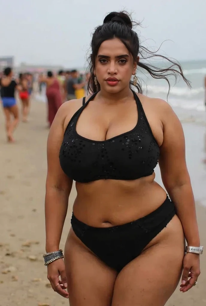 big , big booty, curvy , sexy indian , long hair, walk with lesbian gf, everythingh visible nude figure,