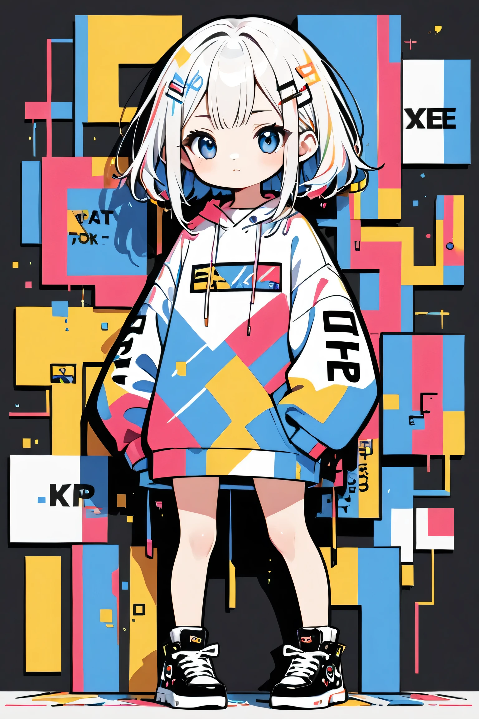 Ultra-realistic Seizo Watase style, Simple line acronym abstract art, Cute design, (((Background is discarded))), Street fashion,