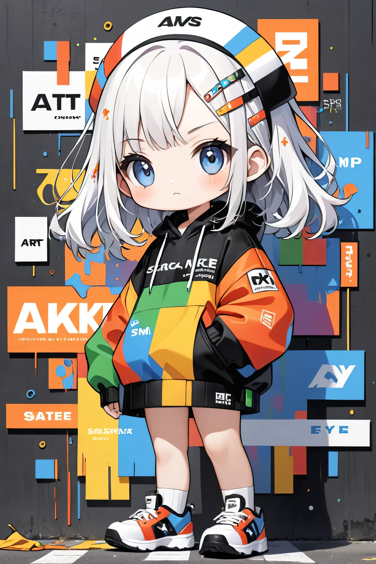 Ultra-realistic Seizo Watase style, Simple line acronym abstract art, Cute design, (((Background is discarded))), Street fashion,