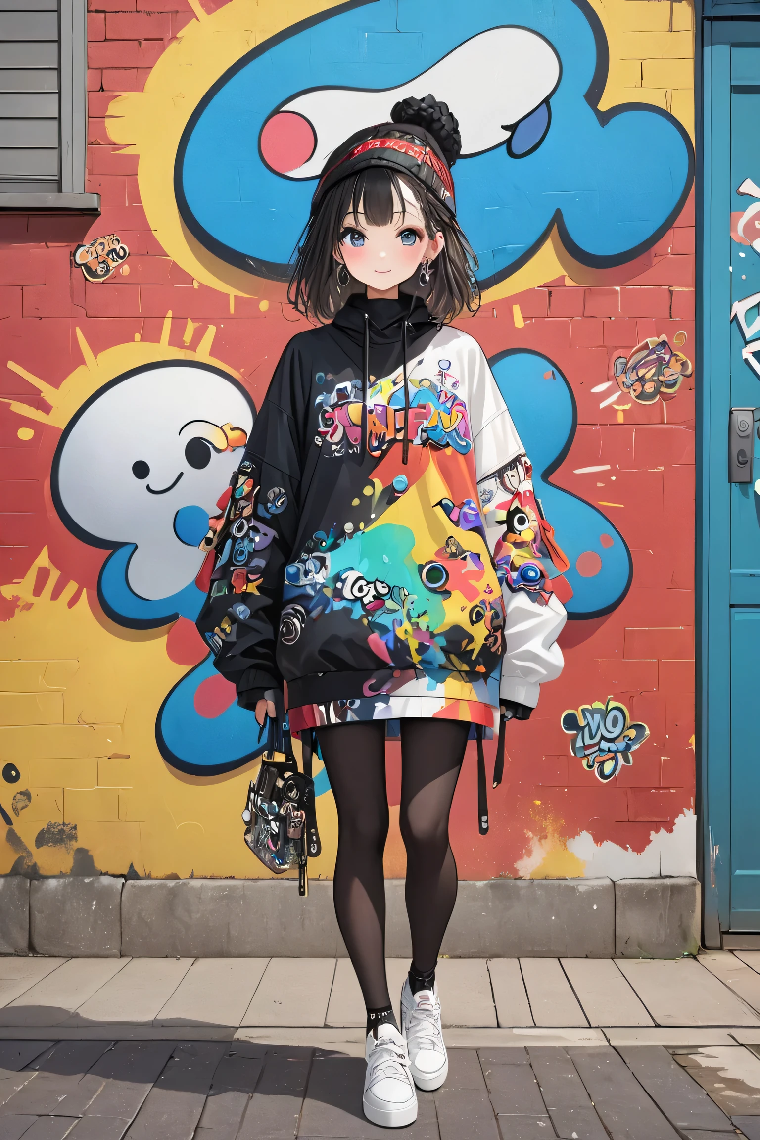 Ultra-realistic 藤ちょこ style, Simple line acronym abstract art, Cute design, Street fashion, Cute Amoeba , The background is a stylish graffiti