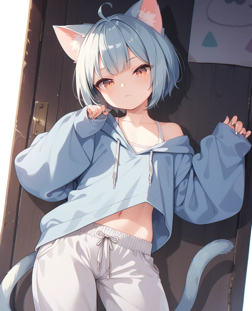NSFW,Very beautiful and Shining Eyes、Shining Eyes、1 girl、Small breasts、Big Mouth、high school girl、Small breasts、Cat ear、Transparent pink short hair、scarf、hot pants、Transparent clothes、Childish clothes、