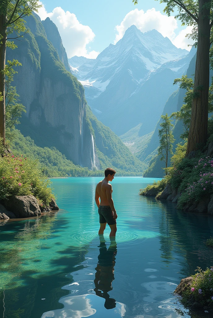 Image of a strong man in a calm and tranquil environment