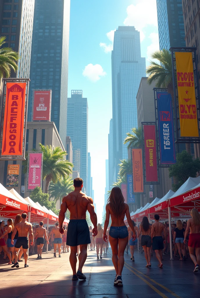 there is a woman in a bikini standing next to a man, at the beach, at beach at sunset, heavy looking, at the beach on a sunset, beach pic, at a beach, on a beach, thicc, standing near the beach, on the beach, on the beach at sunset, second life avatar, beaching, redpink sunset,