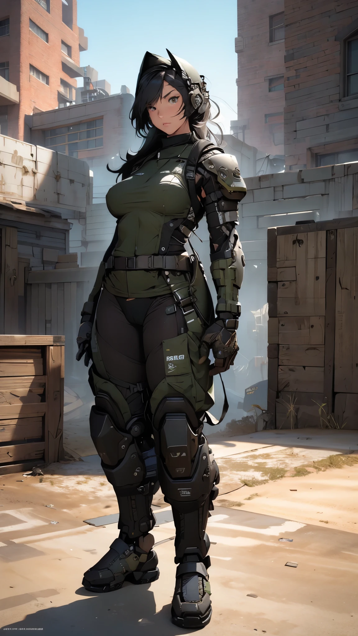 Beautiful female soldier in a green uniform holding a gun, tattered military gear, mechanized soldier girl, oversized mechanical exoskeleton arms and legs, inspired by Masamune Shirow, girl in mecha armor, mechanized valkyrie girl, cushart kenz, ry girl, Bare Skin, Athletic Well Toned Body, sweaty skin, Barely Clothed, cammo patterns, Beautiful Face, dieselpunk Theme, Fiverr Dnd Character, Octane Render, Digital Art, Extreme Detail, 4k, Ultra Hd, Polished, Beautiful, Hyperdetailed, Intricate, Elaborate, Meticulous, Photorealistic, Sharp Focus, Wlop, Character Design, Unreal Engine, 3d Rendered, Volumetric Lighting, Reflections, Glossy, Digital Illustration, Pose, Suggestive Pose, Lewd, Full Body Shot, naked, nude, uncovered breasts, exposed breasts, exposed crotch, vissible nipples, puffy vagina, anatomically correct 💖❤💕💋