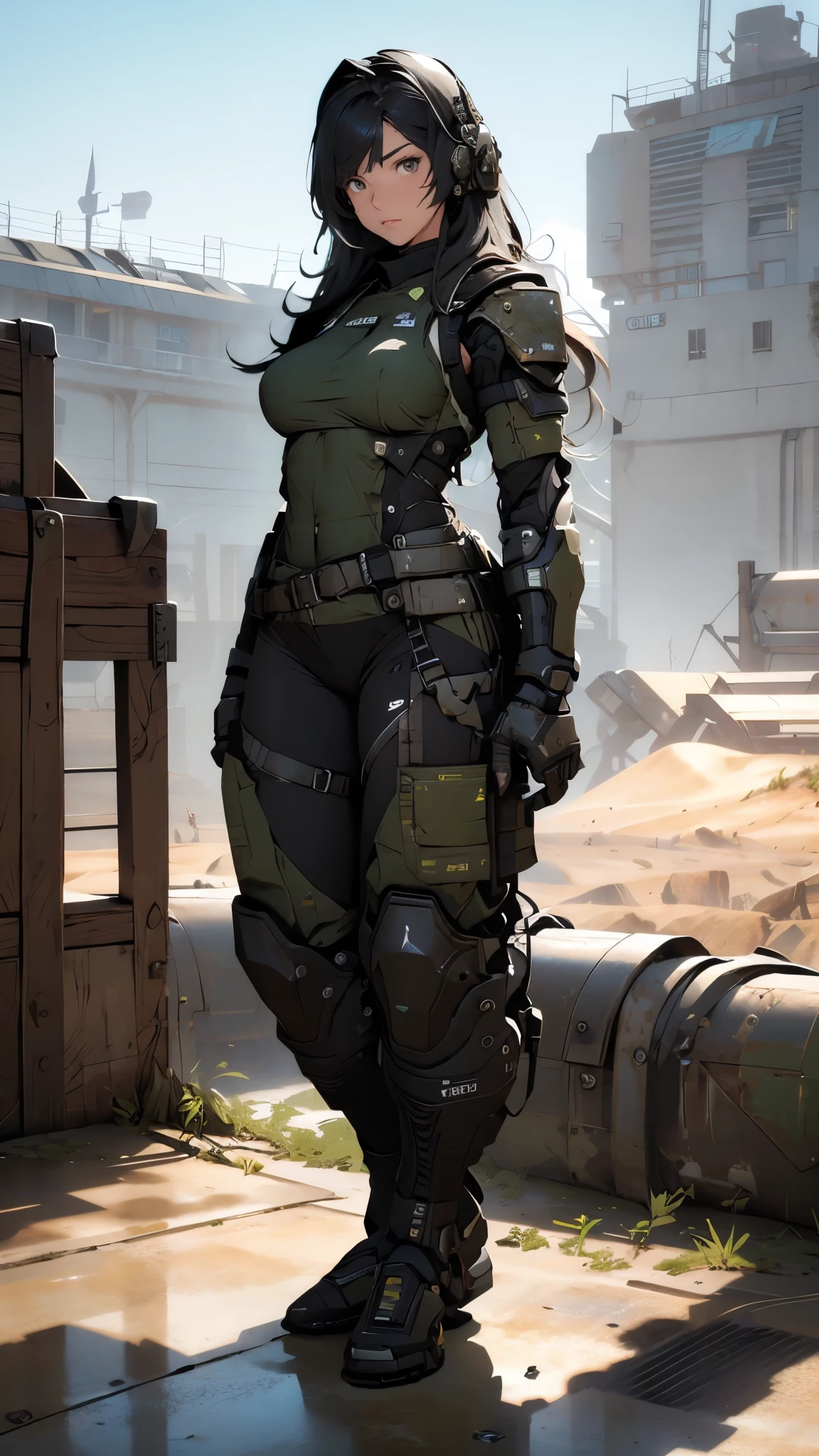 Beautiful female soldier in a green uniform holding a gun, tattered military gear, mechanized soldier girl, oversized mechanical exoskeleton arms and legs, inspired by Masamune Shirow, girl in mecha armor, mechanized valkyrie girl, cushart kenz, ry girl, Bare Skin, Athletic Well Toned Body, sweaty skin, Barely Clothed, cammo patterns, Beautiful Face, dieselpunk Theme, Fiverr Dnd Character, Octane Render, Digital Art, Extreme Detail, 4k, Ultra Hd, Polished, Beautiful, Hyperdetailed, Intricate, Elaborate, Meticulous, Photorealistic, Sharp Focus, Wlop, Character Design, Unreal Engine, 3d Rendered, Volumetric Lighting, Reflections, Glossy, Digital Illustration, Pose, Suggestive Pose, Lewd, Full Body Shot, naked, nude, uncovered breasts, exposed breasts, exposed crotch, vissible nipples, puffy vagina, anatomically correct 💖❤💕💋