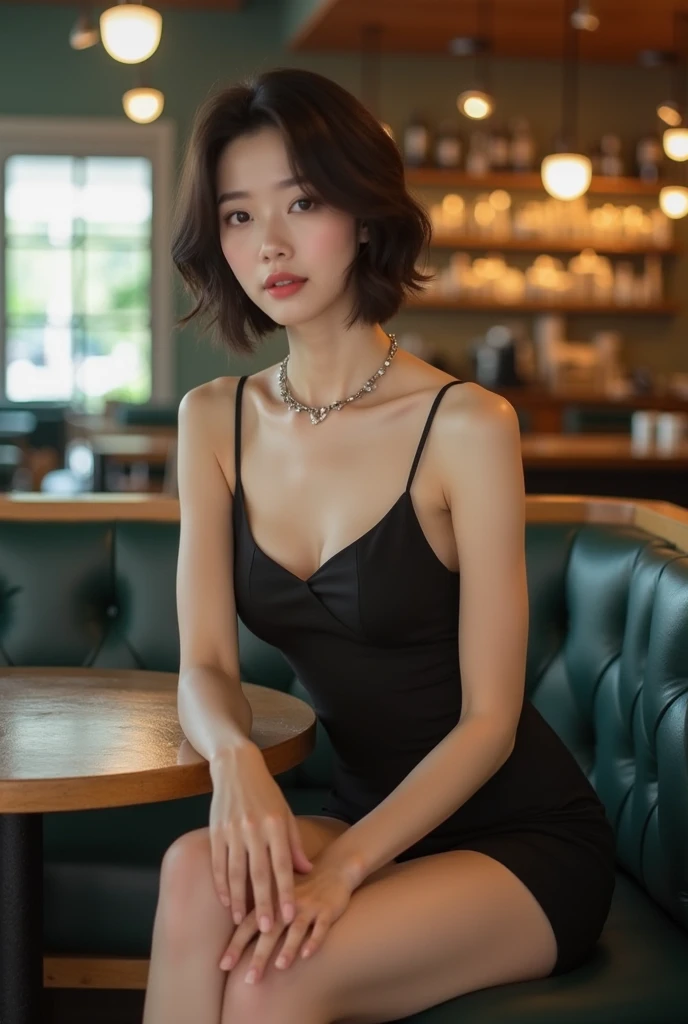((Best quality, 8k, Masterpiece: 1.3)), Contour: 1.2, ((Layered haircut, Round chest: 1.5, cleavage exposed) ), (dark, restaurant: 1.3), fancy dress: 1.1, Highly detailed face and skin texture, Beautiful eyes, Double eyelids, White skin, Long hair, (Silent: 1.3), Full close ,Ultra HD,8K suggestive smirk, date night, dark formal and fancy evening dress. sitting down at table, opposite side of the table from the camera