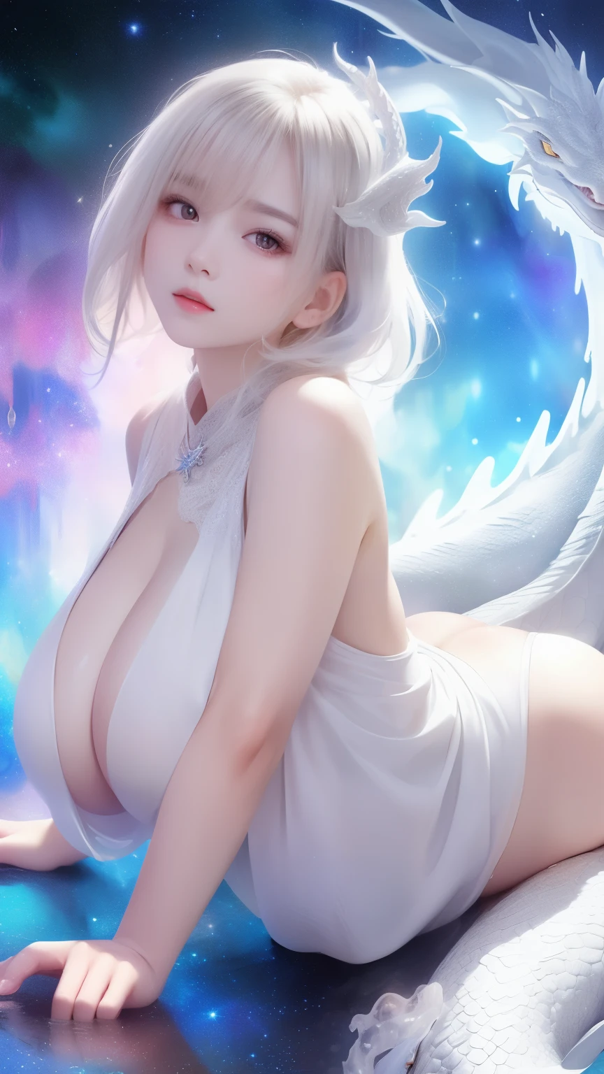 ((NSFW_Still_Show))、oppai loli、Outer Space、Floating snow-white hair、(Floating in space:1.25)、Wide Shot、{(From below:1.2|fullllbody:1.2)}、((masutepiece, Photorealsitic:1.37))、8K Best Quality、((Detailed cute face))、Perfect eyes that shine brightly、zydG、{(childish|gigantic cleavage)}、Detailed open crotch、The shape of the pubic area is clearly visible、(Detailed oily porcelain skin texture)、full 、Extremely detailed、Flowers、Transparent Celestial Robe、Dark Red Leather High Collar、Dark Red Long Boots、smooth shading、Soft lighting with many follow lights、clear focus、Bokeh、Google Earth、