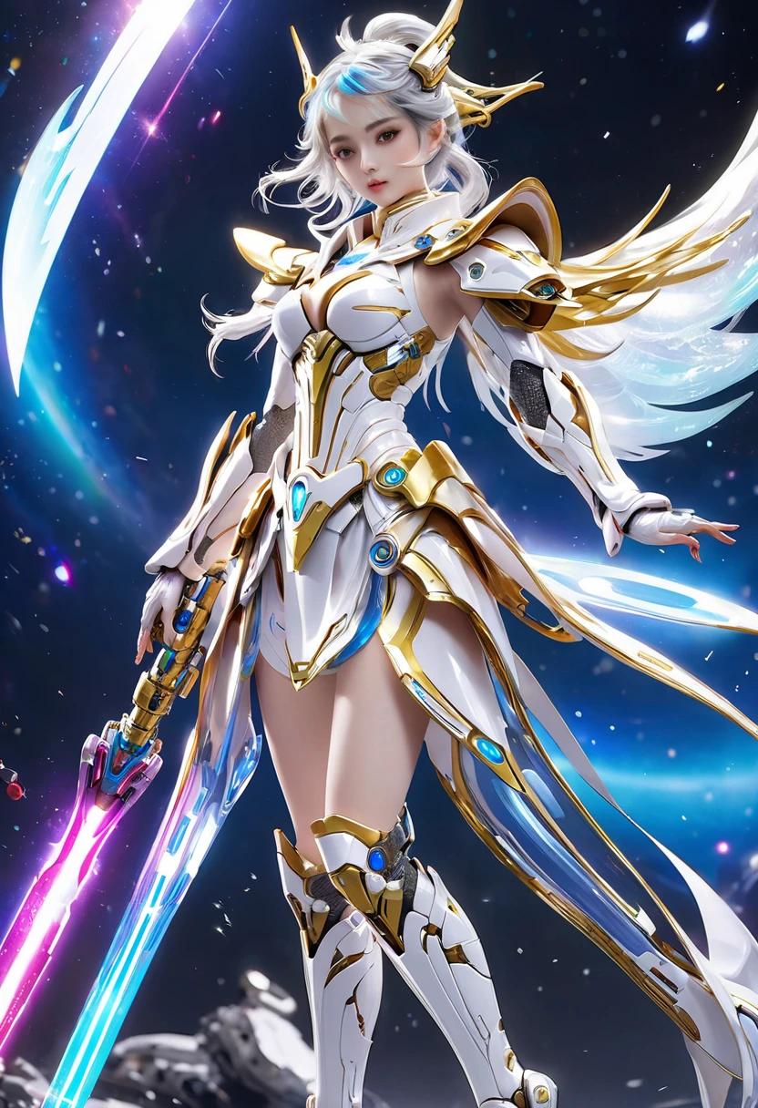 whole body、Android Girl、Light clothing、 light armor、Stiletto heels、Energy Wing 、energy barrier、energy saber、Milky Way、 High Quality 、masterpiece