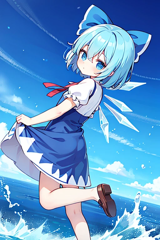highest quality、Cirno、Oriental Project、Panty shot、smile、Angle from below