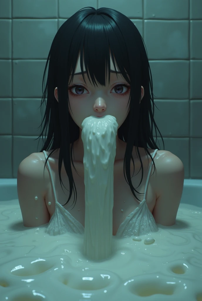 (masterpiece, best quality:1.1),
flat color,1girl,pale skin,akaname,((girl sticks out her tongue and licks the bathtub deliciously)),cute face,tween,room,beautiful lighting,very happy,dynamic pose,photographic portrait, sharp,Illustration by okama,