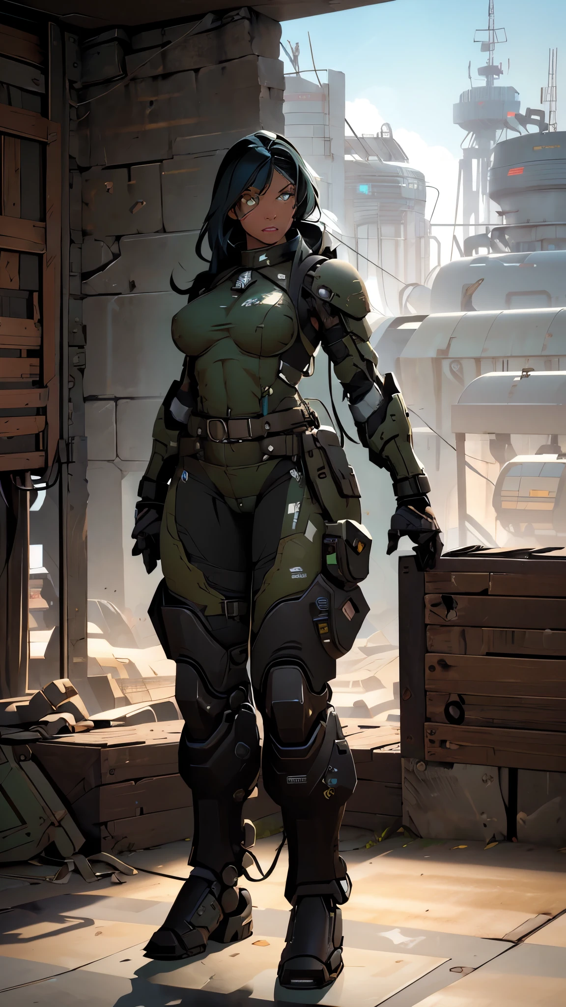 Beautiful female soldier in a green uniform holding a gun, tattered military gear, mechanized soldier girl, oversized mechanical exoskeleton arms and legs, inspired by Masamune Shirow, girl in mecha armor, mechanized valkyrie girl, cushart kenz, ry girl, Bare Skin, Athletic Well Toned Body, sweaty skin, Barely Clothed, cammo patterns, Beautiful Face, dieselpunk Theme, Fiverr Dnd Character, Octane Render, Digital Art, Extreme Detail, 4k, Ultra Hd, Polished, Beautiful, Hyperdetailed, Intricate, Elaborate, Meticulous, Photorealistic, Sharp Focus, Wlop, Character Design, Unreal Engine, 3d Rendered, Volumetric Lighting, Reflections, Glossy, Digital Illustration, Pose, Suggestive Pose, Lewd, Full Body Shot, naked, nude, uncovered breasts, exposed breasts, exposed crotch, vissible nipples, puffy vagina, anatomically correct 💖❤💕💋