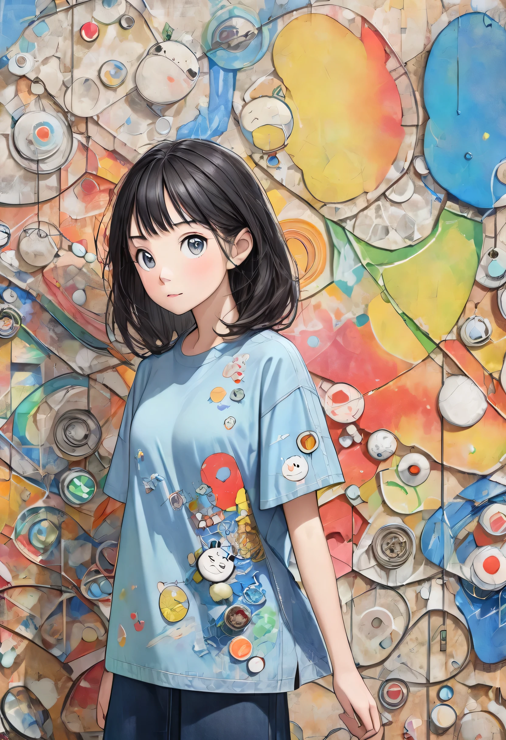 leaning back with hands out in the air,girl、high school girl、(masterpiece, highest quality, official art:1.2), (flat color:1.5),(colorful),looking at the viewer,1 girl,alone, white background, ,(2D:1.5) ,NSFW