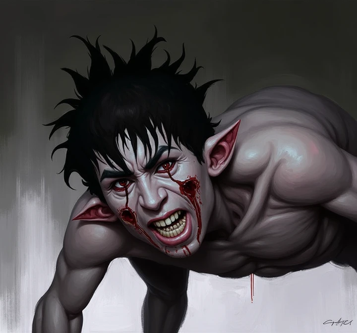 A zombie with a penis, horror,blood, flesh,bones