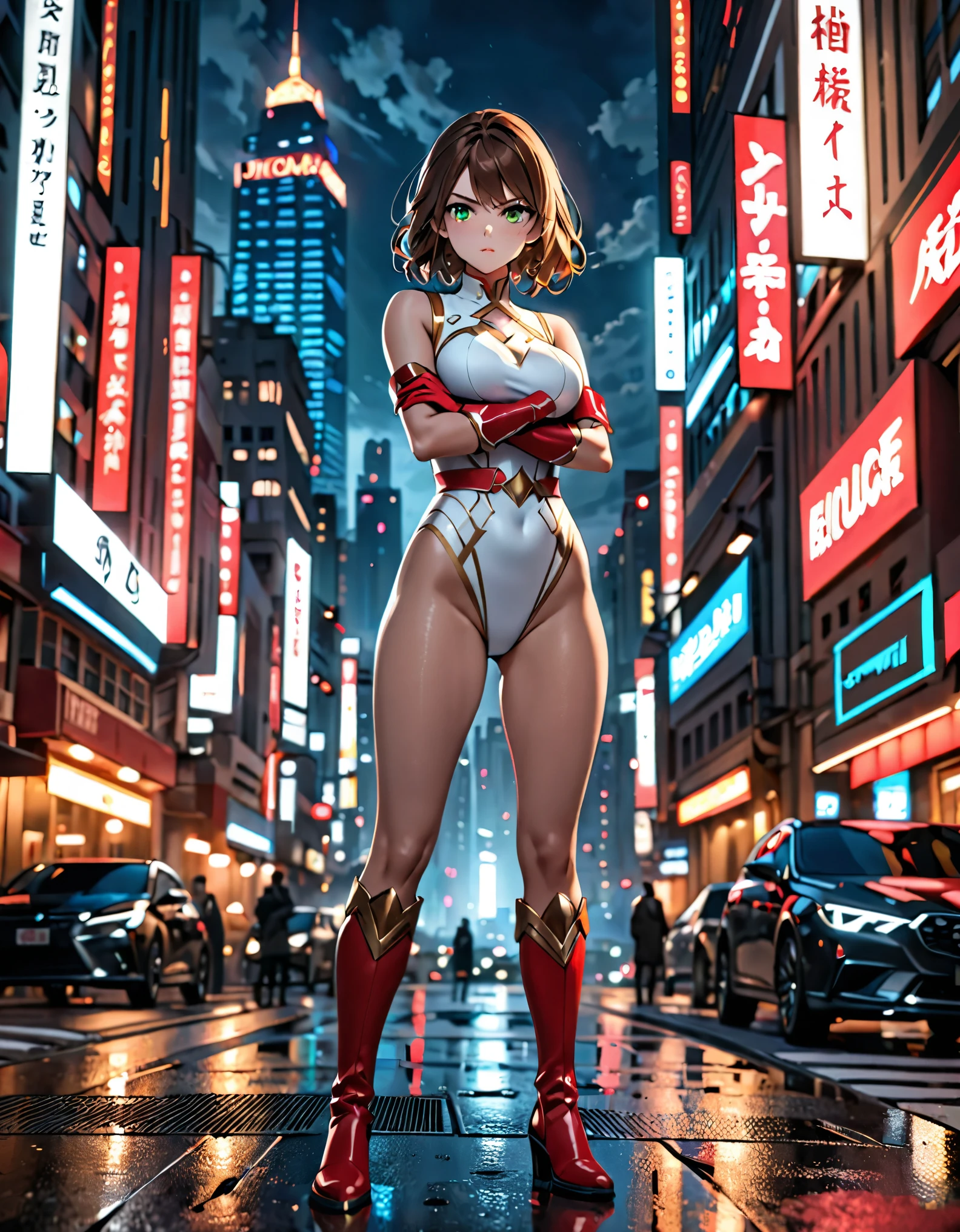 ((Extremely detailed illustration)),big nipples,I&#39;m drooling on my chest, a high resolution, ((extremely detailed and Beautiful background)), (professional illustration), (Official art), ((Ultra-precise image)), ((Ultra-detailed image)), (Beautiful:1.2 and aesthetics:1.2), Beautiful detailed, difficult:1.1, good hands, perfect hands, confuse, 
(young girl), ((kawaii)), &#39;face, (highly detailed Beautiful face and eyes, big breasts, elastic breasts), oily skin, ((Black hair)), ((Black eyes)), ((swing with (short hair in a ponytail))), fine pubic hair, Expensive, Expensive, (cheerful disposition), 
((Simple clothes)), (((green:1.3) (high leg:1.3) bodysuit)), ((Without sleeves:1.3)), (((red:1.1) Combat Gloves:1.1)), (Military boots:1.2), ((red beret:1.2)), ((bare legs:1.3)), 
Panoramic view from a high-rise building, reflection of modern architecture., skyscrapers, Noisy streets, and a network of roads with vehicles.,