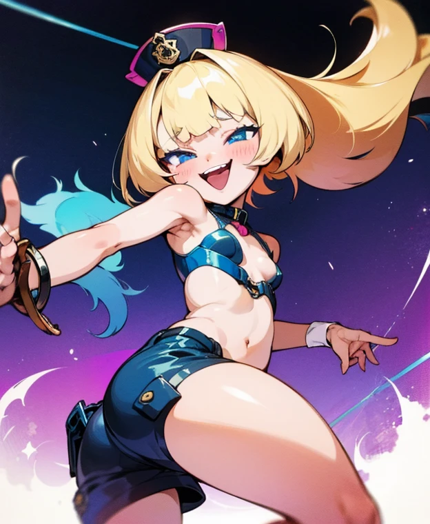 (leaning forward),solo,16years old,Dark Magician Girl,Black Magician Girl,cute smile,Blonde Hair Color、slim,(I am the star)、Model Pose,Pastel color cute world、(pastel color, white ,pink,Blue,yellow),Correct Anatomy、good hand,animation,illustration,Best image quality,masterpiece