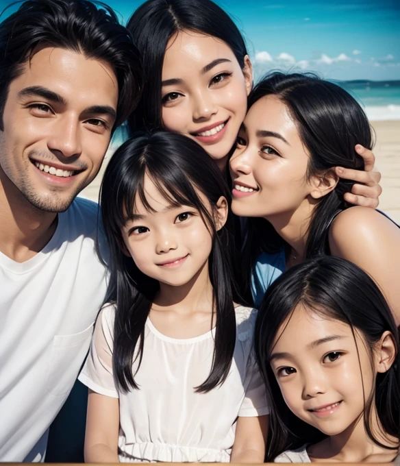 Masterpiece、Happy men and women、selfee、a picture、Beautiful beach with a beautiful background