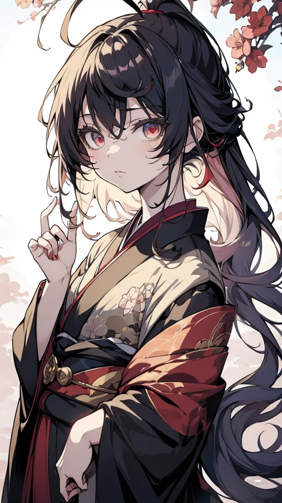   anime girl  in kimono outfit with red eyes and black hair, young   anime girl ,   anime girl ,  extra ,   Anime Moe Art Style , an   anime girl , beautiful   anime girl ,  Anime waifu  ,  hana yamata , Gwaiz, from arknights,  anime cover ,  beautiful animated portrait with rainbow-colored hair adorned with flowers, Sakimi-chan,  cute girl anime visual, portrait of an   anime girl 