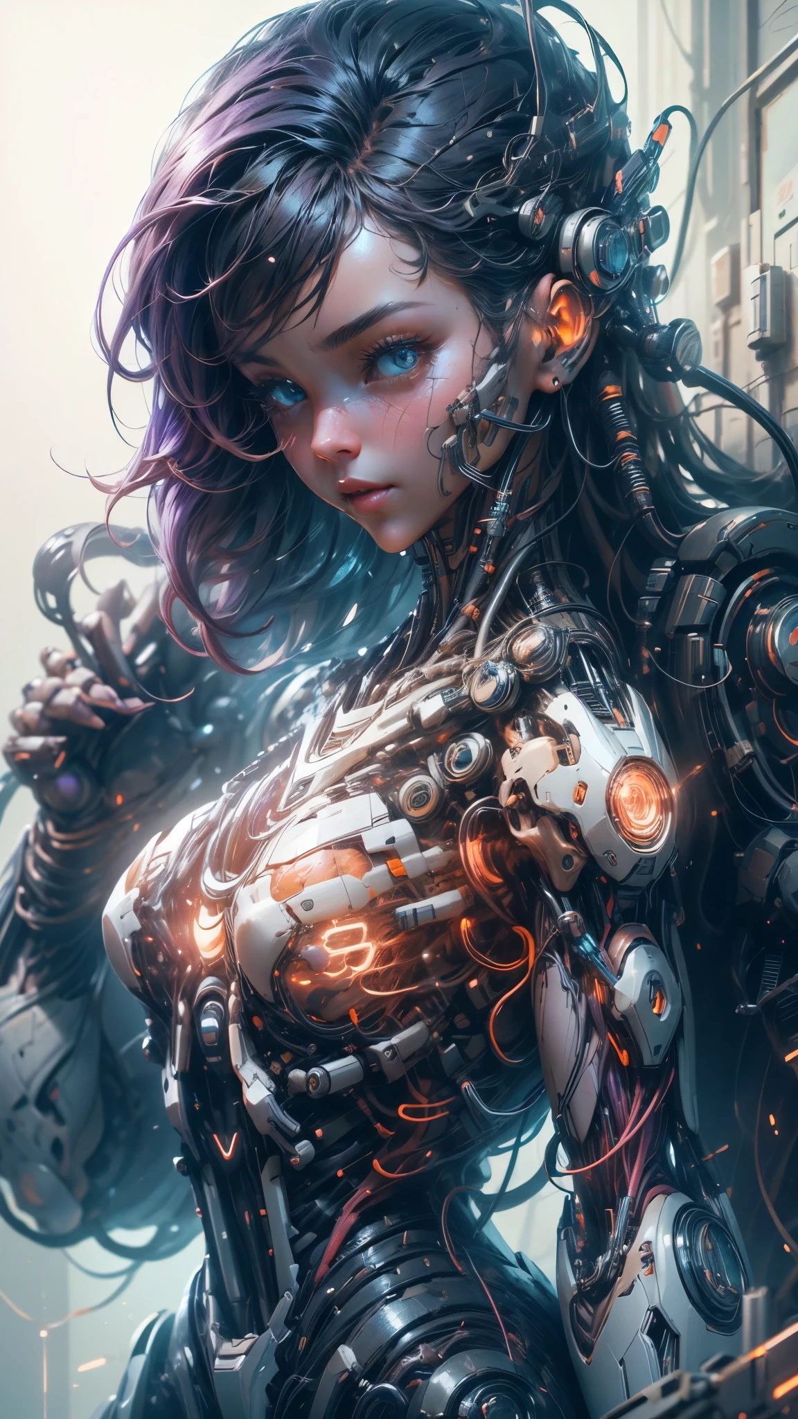 Topic prompts "Atomic heart, Mechanical girl" as follows: Atomic heart,(Valve Punk AI:Mechanical girl),With glass mask,Shiny metal skin,Mechanical body parts,Mechanical gears and gears, [Meticulous, Surgical precision],(standing in road),Science fiction art style,Vibrant colors,High-res,Ultra-detailed,Realistic lighting effects,Bokeh.