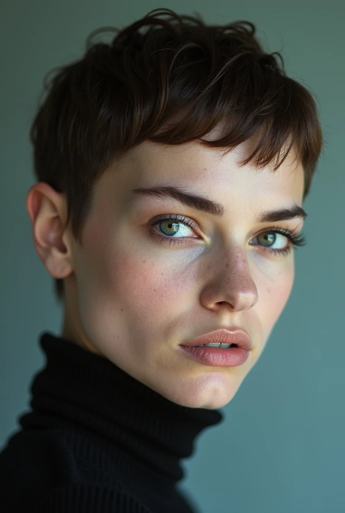 beautiful woman (Th0m4s1nMcK3nz13:.99), perfect hair, (( Short auburn pixie with undercut hairstyle:1.2)), ((portrait)), (closeup:1.2), ((from the waist up)), ((( A magical kingdom where everything is perfect and everyone is happy :1.3 ))), natural skin texture, (( Cowl neck top and mini skirt :1.2)), 24mm, 4k textures, soft cinematic light, adobe lightroom, photolab, hdr, intricate, elegant, highly detailed, sharp focus, ((((cinematic look)))), soothing tones, insane details, intricate details, hyperdetailed, low contrast, soft cinematic light, exposure blend, hdr, faded, now, ("I've got a bad feeling about this.":1.1)