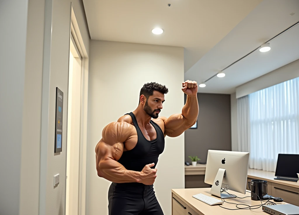 Front open Office suit and showing hairy chest close up focus indian perfect wetty big hairy monster bulge in pant, masterpiece