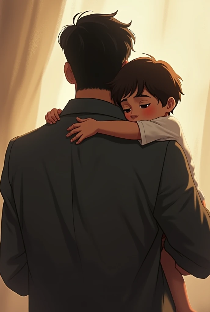 A man hugging a child
