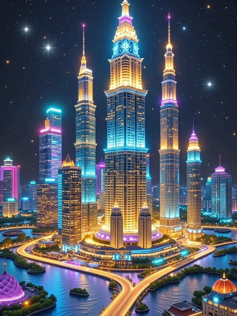 watercolor art, a map with city with the world's tallest buildings on, in the style of night photography, light black and silver, chinapunk, color splash, havencore, calm and serene beauty, captivating cityscapes. Created By Sasan