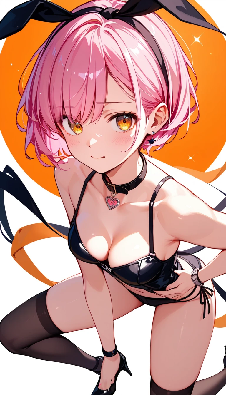 1 girl, (medium breasts))), (((wear short bikini))), (long pink hair), (((blue eyes))), Latex Girl BLOOD MOON
